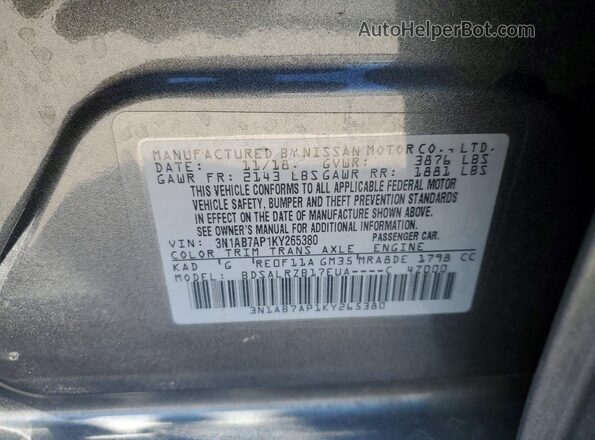 3N1AB7AP1KY265380 2019 NISSAN SENTRA Gray VIN sticker view