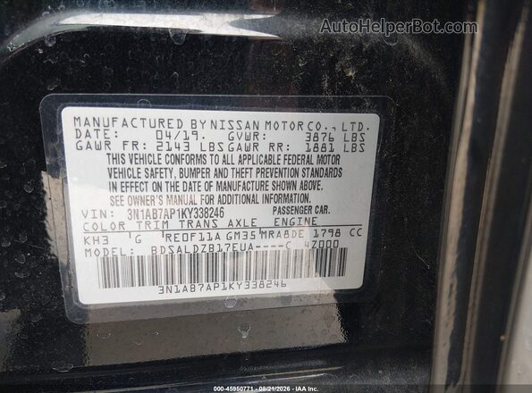 3N1AB7AP1KY338246 2019 NISSAN SENTRA Black Vista del compartimento del motor