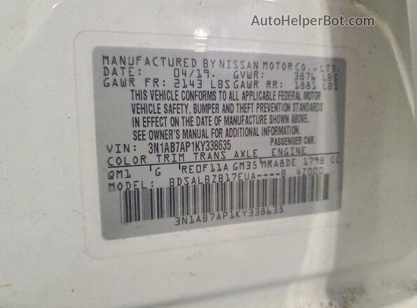 3N1AB7AP1KY338635 2019 NISSAN SENTRA White Vista del compartimento del motor