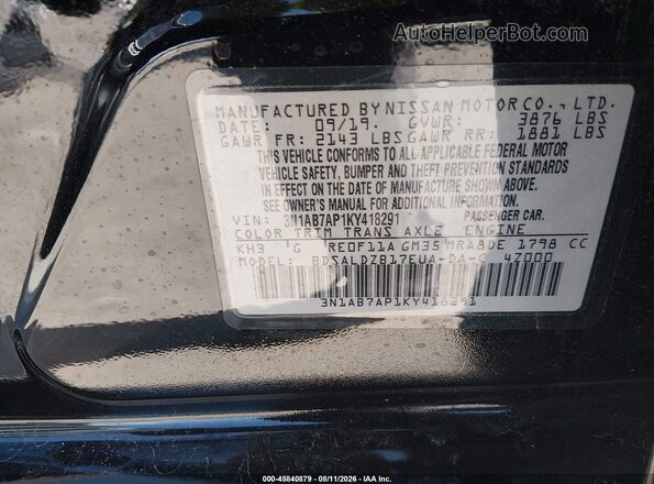 3N1AB7AP1KY418291 2019 NISSAN SENTRA Black Vista del compartimento del motor