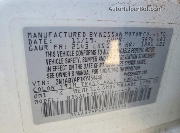 3N1AB7AP1KY454448 2019 NISSAN SENTRA White Widok komory silnika