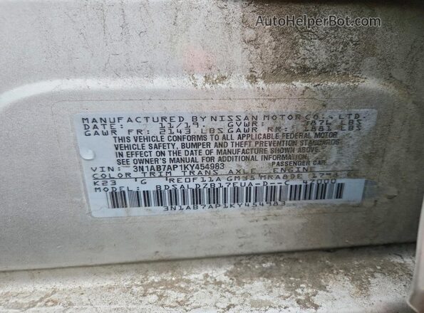 3N1AB7AP1KY454983 2019 NISSAN SENTRA Silver Vista del compartimento del motor