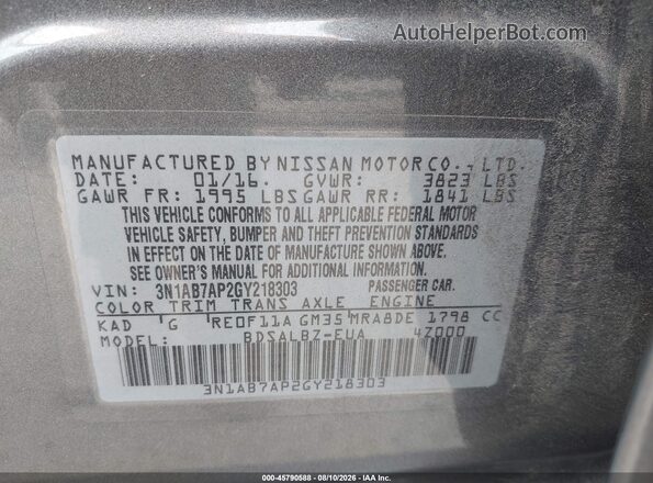 3N1AB7AP2GY218303 2016 NISSAN SENTRA Gray ძრავის განყოფილების ხედი