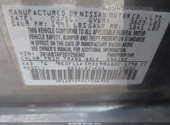 3N1AB7AP2GY256940 2016 NISSAN SENTRA Gray Vista del compartimento del motor