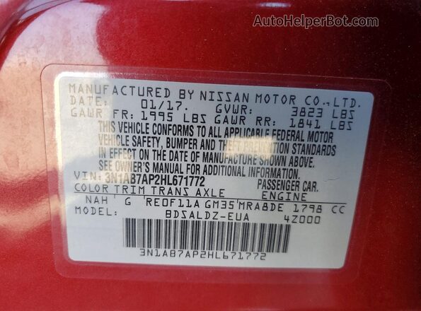 3N1AB7AP2HL671772 2017 NISSAN SENTRA Red Vista del compartimento del motor