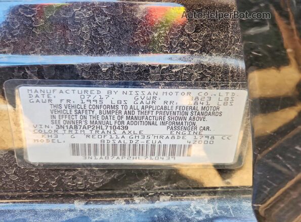 3N1AB7AP2HL710439 2017 NISSAN SENTRA Black Vista de la etiqueta del VIN