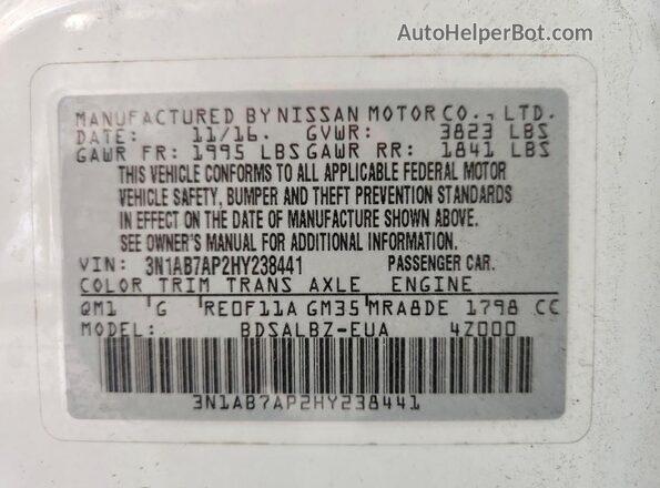 3N1AB7AP2HY238441 2017 NISSAN SENTRA Белый Вид подкапотного пространства