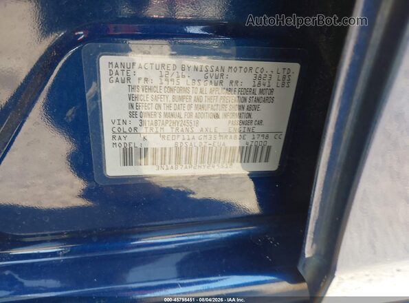 3N1AB7AP2HY245518 2017 NISSAN SENTRA Blue Vista del compartimento del motor
