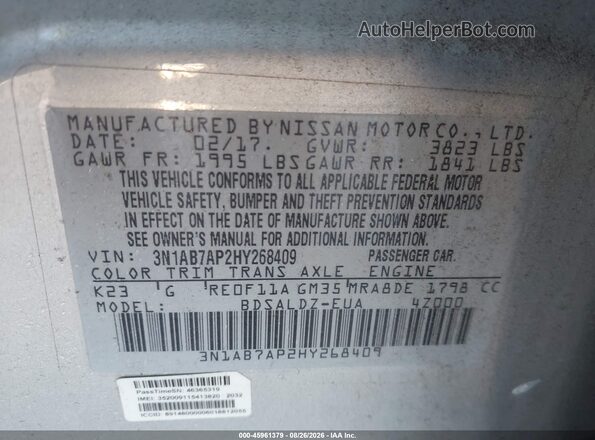 3N1AB7AP2HY268409 2017 NISSAN SENTRA Silver Vista del compartimento del motor