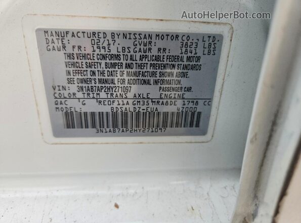 3N1AB7AP2HY271097 2017 NISSAN SENTRA White Widok naklejki z numerem VIN