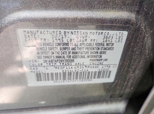 3N1AB7AP2HY280088 2017 NISSAN SENTRA Gray Widok komory silnika