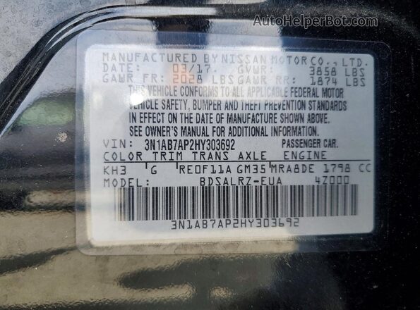 3N1AB7AP2HY303692 2017 NISSAN SENTRA Black Widok komory silnika