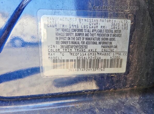 3N1AB7AP2HY329760 2017 NISSAN SENTRA Blue Engine compartment view