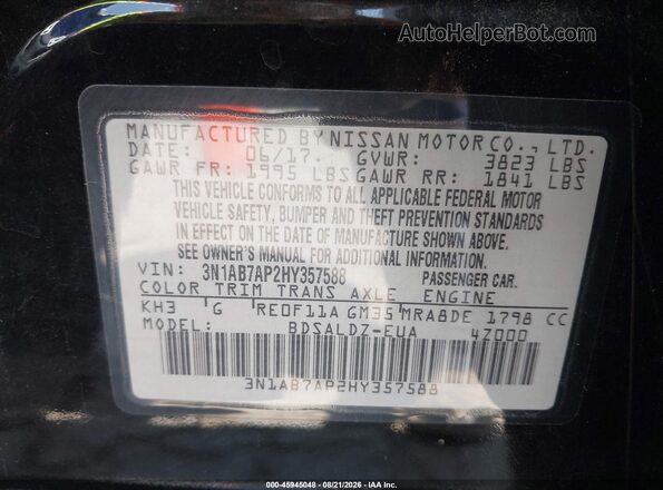 3N1AB7AP2HY357588 2017 NISSAN SENTRA Black Widok komory silnika