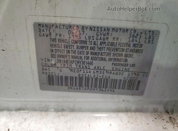 3N1AB7AP2HY361446 2017 NISSAN SENTRA White VIN sticker view