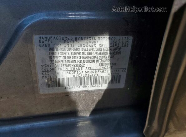3N1AB7AP2HY362502 2017 NISSAN SENTRA Gray ძრავის განყოფილების ხედი