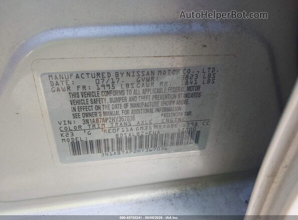3N1AB7AP2HY367036 2017 NISSAN SENTRA Серебряный Вид подкапотного пространства