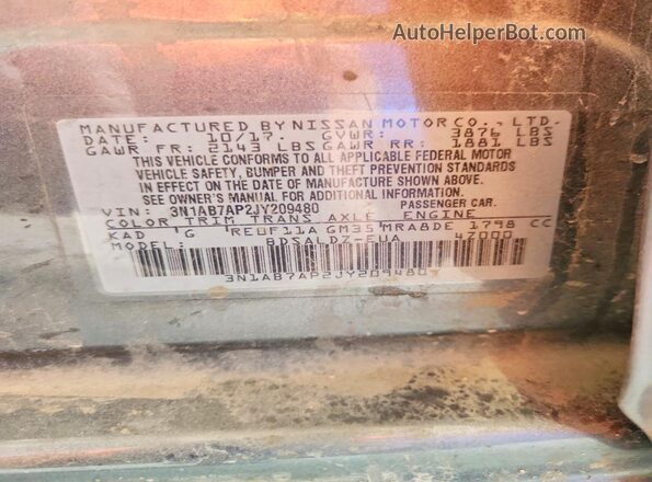 3N1AB7AP2JY209480 2018 NISSAN SENTRA Серый Вид подкапотного пространства