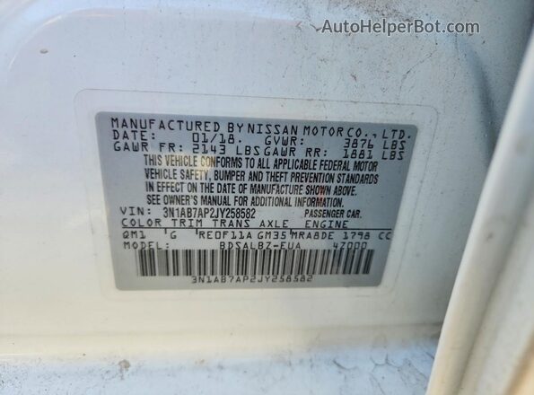 3N1AB7AP2JY258582 2018 NISSAN SENTRA Белый Вид подкапотного пространства