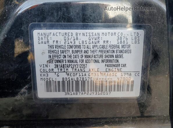 3N1AB7AP2JY312057 2018 NISSAN SENTRA Black Widok komory silnika