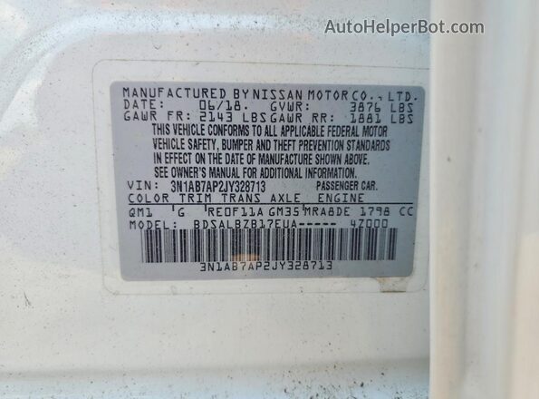 3N1AB7AP2JY328713 2018 NISSAN SENTRA White ძრავის განყოფილების ხედი