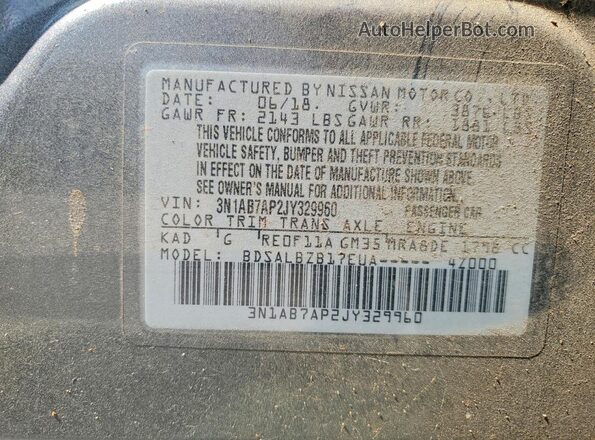 3N1AB7AP2JY329960 2018 NISSAN SENTRA Gray Շարժիչի բաժամունքի տեսք