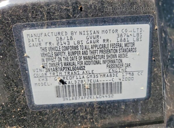 3N1AB7AP2KL604452 2019 NISSAN SENTRA Black 