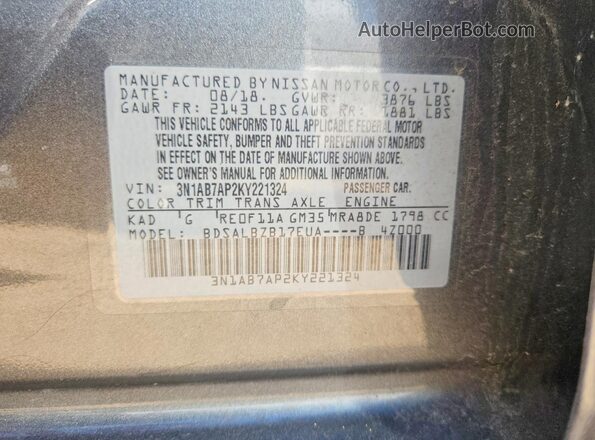 3N1AB7AP2KY221324 2019 NISSAN SENTRA Gray Widok komory silnika