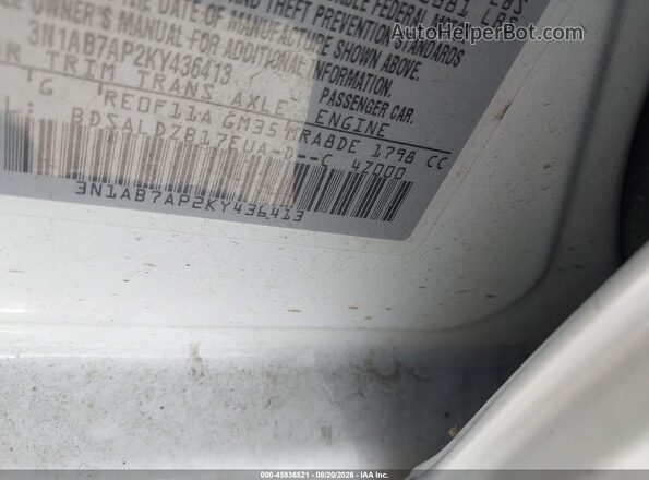 3N1AB7AP2KY436413 2019 NISSAN SENTRA Белый Вид подкапотного пространства