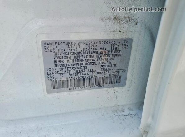 3N1AB7AP2KY447069 2019 NISSAN SENTRA White Widok komory silnika