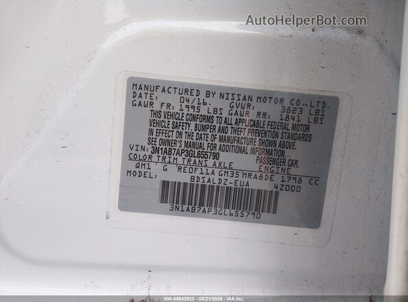 3N1AB7AP3GL655790 2016 NISSAN SENTRA White Engine compartment view