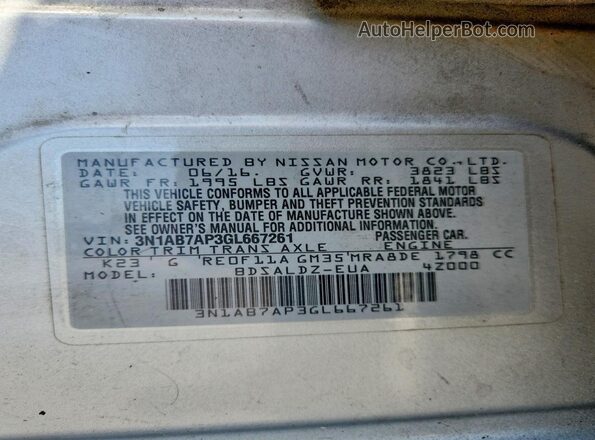 3N1AB7AP3GL667261 2016 NISSAN SENTRA Silver Widok komory silnika