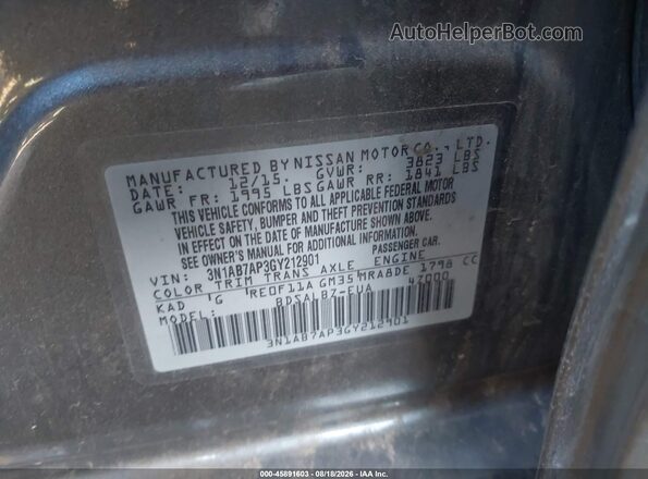 3N1AB7AP3GY212901 2016 NISSAN SENTRA Серый Вид подкапотного пространства