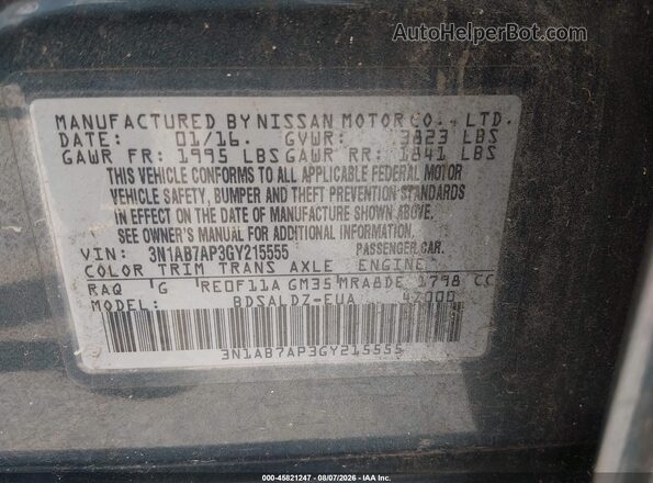 3N1AB7AP3GY215555 2016 NISSAN SENTRA Light Blue Engine compartment view