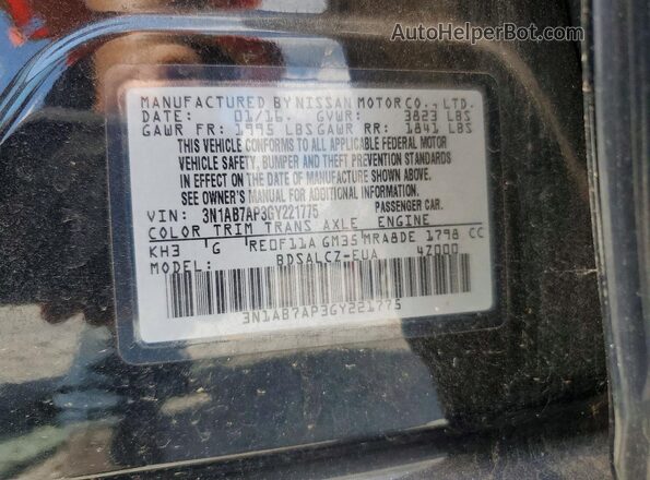 3N1AB7AP3GY221775 2016 NISSAN SENTRA Black ძრავის განყოფილების ხედი