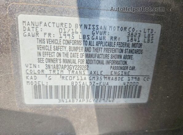 3N1AB7AP3GY229262 2016 NISSAN SENTRA Серый Вид подкапотного пространства