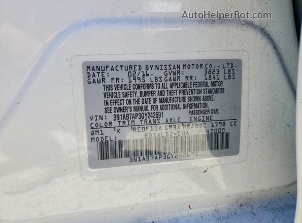 3N1AB7AP3GY242691 2016 NISSAN SENTRA Белый Вид подкапотного пространства