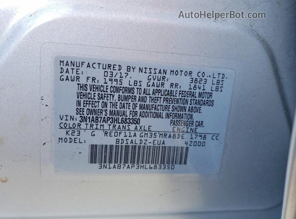 3N1AB7AP3HL683350 2017 NISSAN SENTRA Silver Widok komory silnika