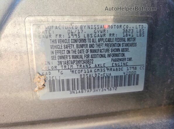 3N1AB7AP3HY349872 2017 NISSAN SENTRA Gray Vista del compartimento del motor