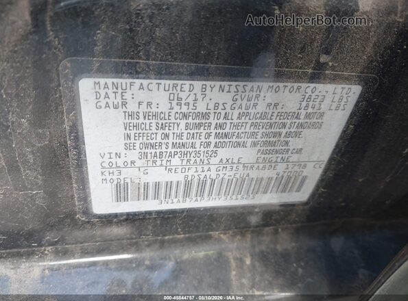 3N1AB7AP3HY351525 2017 NISSAN SENTRA Black Vista del compartimento del motor