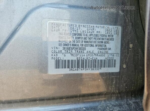 3N1AB7AP3HY383309 2017 NISSAN SENTRA Gray Widok komory silnika