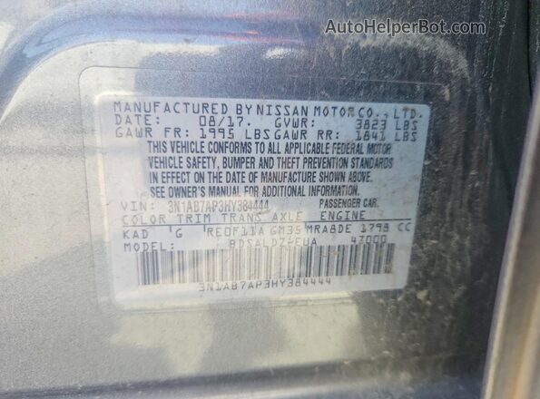 3N1AB7AP3HY384444 2017 NISSAN SENTRA Серый Вид подкапотного пространства