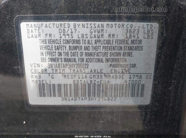 3N1AB7AP3HY396822 2017 NISSAN SENTRA Black Вид підкапотного простору