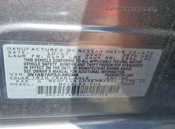 3N1AB7AP3JL605348 2018 NISSAN SENTRA Серый Вид подкапотного пространства
