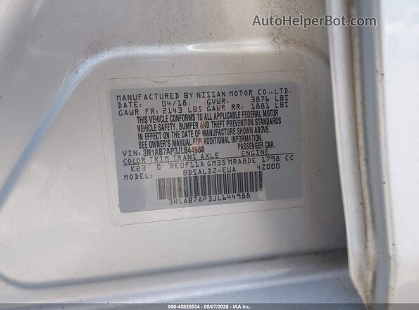3N1AB7AP3JL644988 2018 NISSAN SENTRA Gray Widok komory silnika