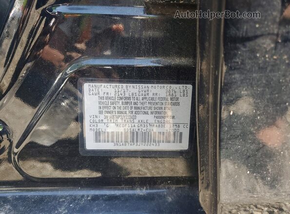 3N1AB7AP3JY222433 2018 NISSAN SENTRA Black Вид наклейки з VIN-кодом