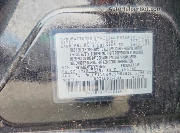 3N1AB7AP3JY236655 2018 NISSAN SENTRA Черный Вид подкапотного пространства