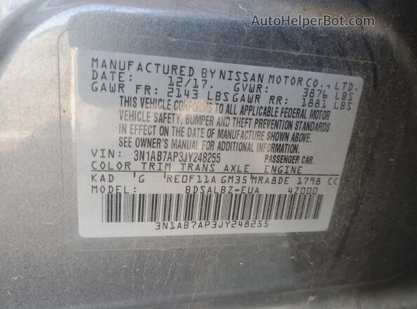 3N1AB7AP3JY248255 2018 NISSAN SENTRA Gray 
