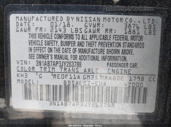 3N1AB7AP3JY263788 2018 NISSAN SENTRA Black Widok komory silnika