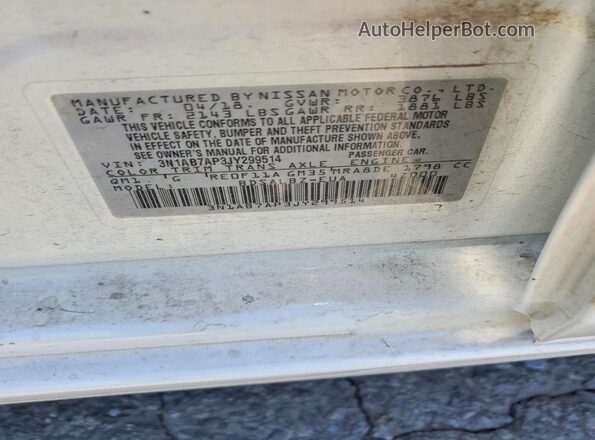 3N1AB7AP3JY299514 2018 NISSAN SENTRA White Вид підкапотного простору